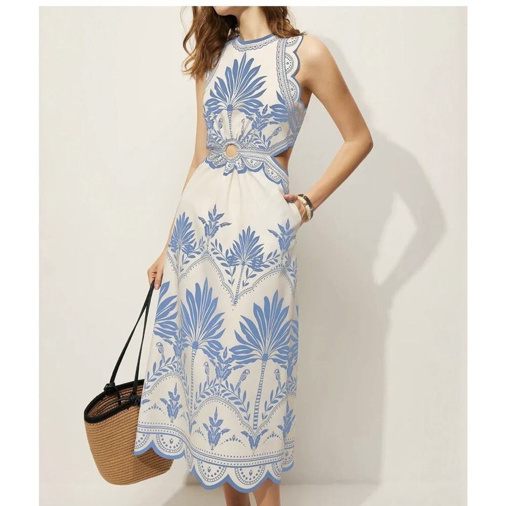 Commense Blue And White Sleeveless Cut Out Sides Maxi Dress Size Large